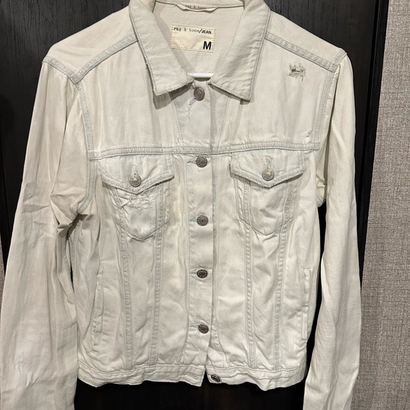 Rag & Bone Off-White Distressed Denim Jacket Size Medium - Picture 2 of 5